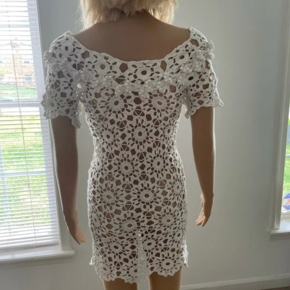 ❤️ Handmade knitted white Dress with Pearl - Picture 3 of 7